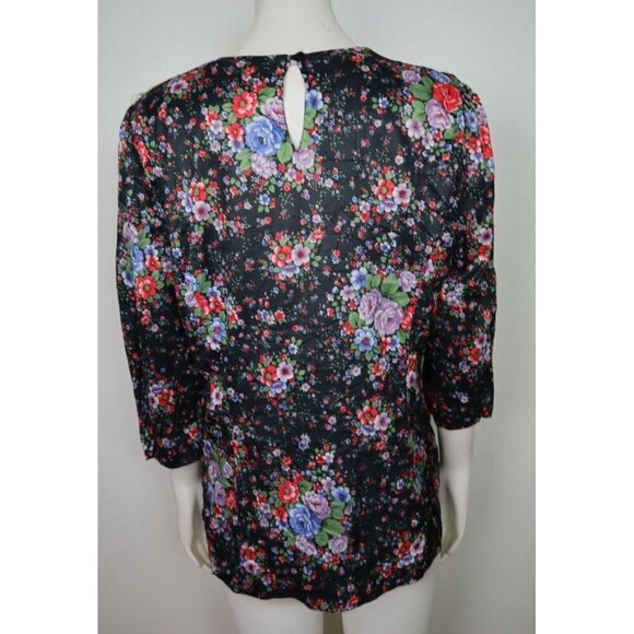 WOMEN'S VINTAGE FLORAL PRINT BLOUSE SHIRT - 1980s 80s - WHIRLAWAY FROCKS SIZE 12 - Picture 6 of 8